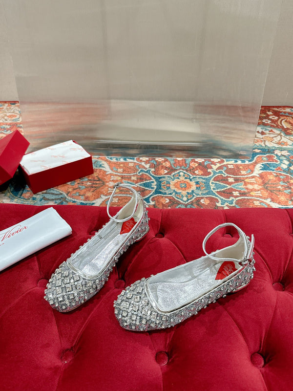Viv 25 Mary Jane Flats Silver Fabric Rhinestone 247124