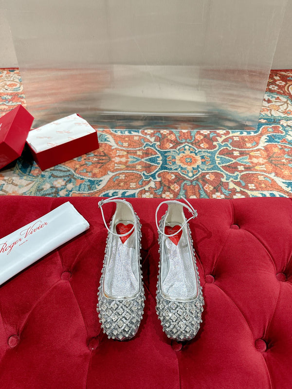 Viv 25 Mary Jane Flats Silver Fabric Rhinestone 247124