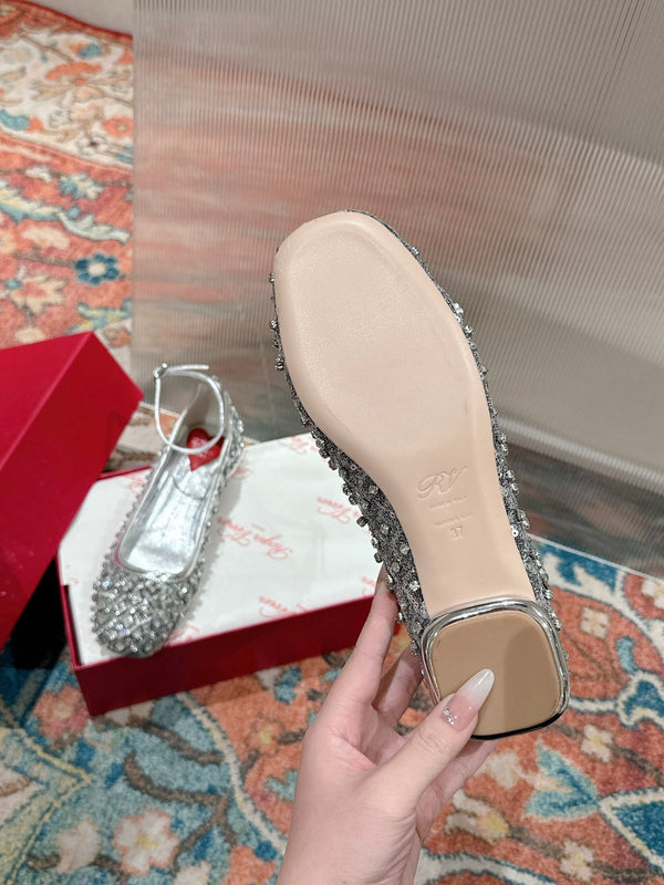 Viv 25 Mary Jane Flats Silver Fabric Rhinestone 247124