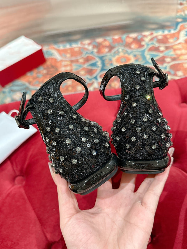 Viv 25 Mary Jane Flats Black Fabric Rhinestone 247125