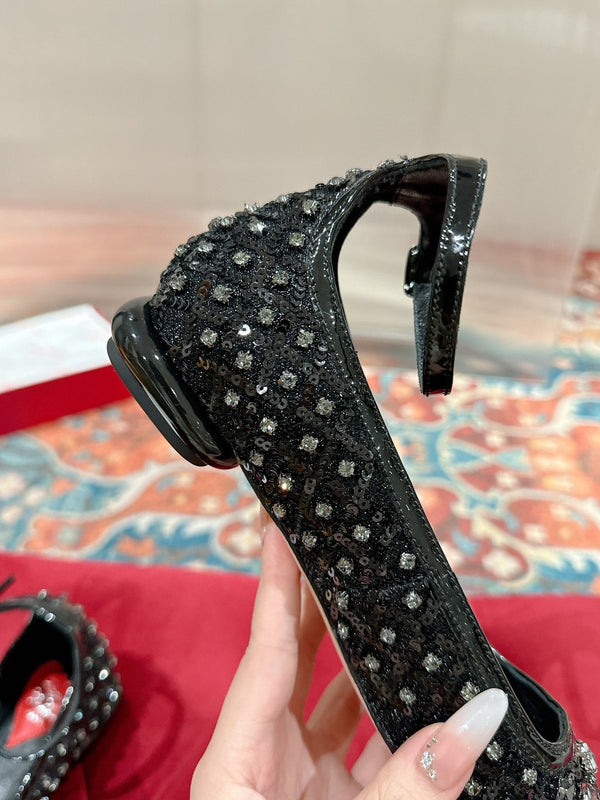 Viv 25 Mary Jane Flats Black Fabric Rhinestone 247125