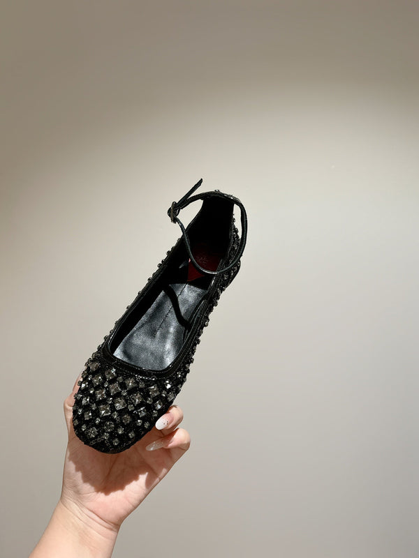 Viv 25 Mary Jane Flats Black Fabric Rhinestone 247125