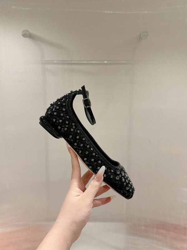 Viv 25 Mary Jane Flats Black Fabric Rhinestone 247125