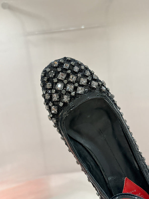 Viv 25 Mary Jane Flats Black Fabric Rhinestone 247125