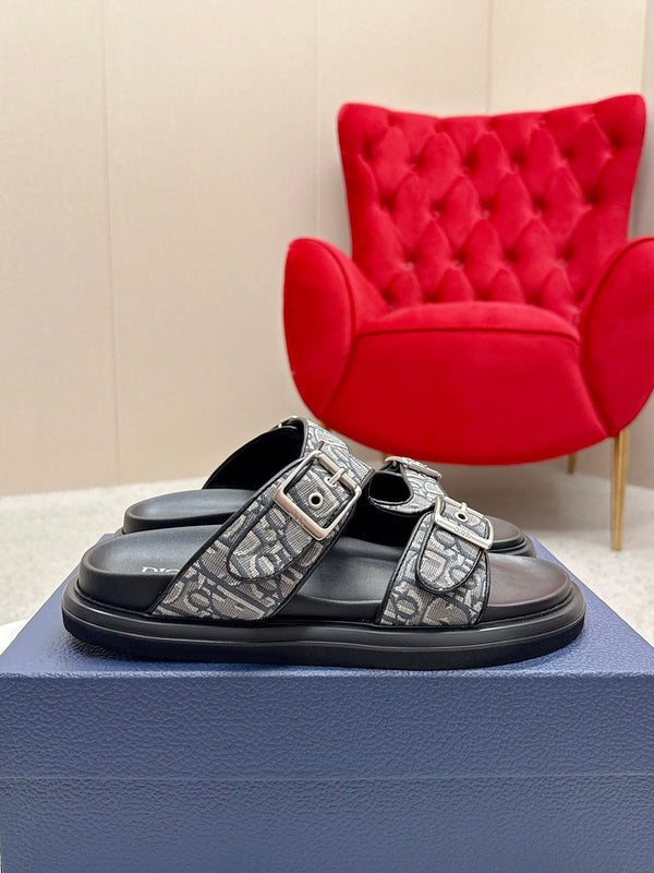 CD Aqua Sandals with Straps Grey Black Oblique Jacquard Frabic 476659