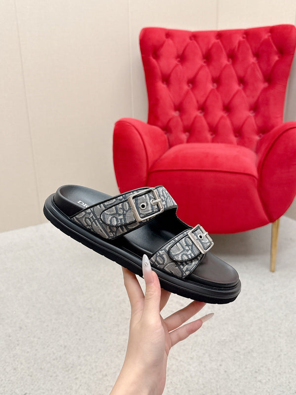 CD Aqua Sandals with Straps Grey Black Oblique Jacquard Frabic 476659