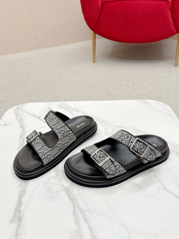 CD Aqua Sandals with Straps Grey Black Oblique Jacquard Frabic 476659