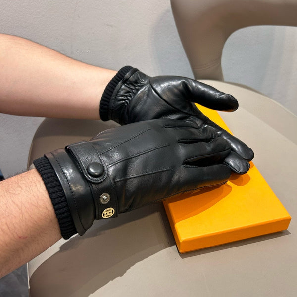 GUANTI CON BOTTONE IN PELLE DI MONTONE NERA 456347