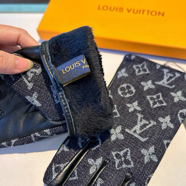 GUANTI IN DENIM MONOGRAM NERO E PELLE DI AGNELLO 460111