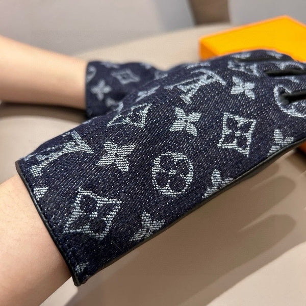 GUANTI IN DENIM MONOGRAM NERO E PELLE DI AGNELLO 460111