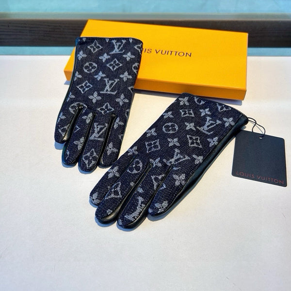 GUANTI IN DENIM MONOGRAM NERO E PELLE DI AGNELLO 460111