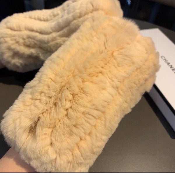 FINGERLESS HALF GLOVES IN BEIGE CREAM RABBIT FUR 462277