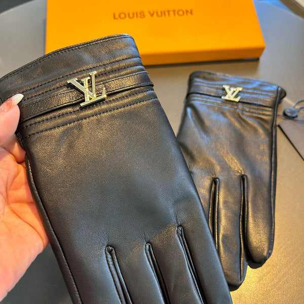 GLOVES IN BLACK LAMBSKIN WITH GOLD LOGO 465010