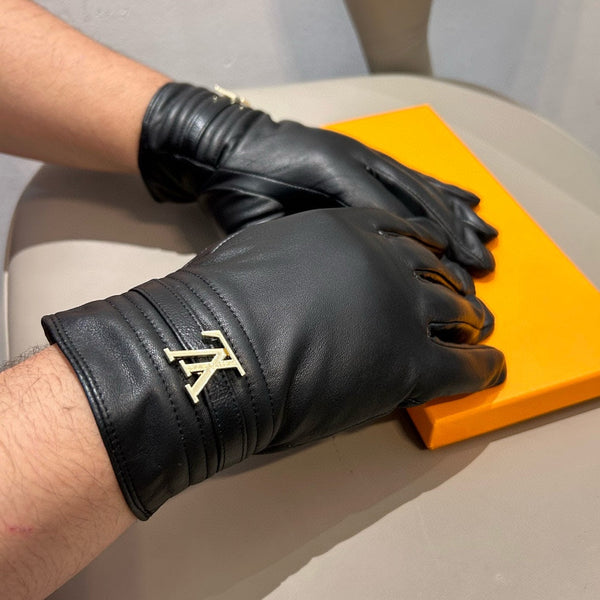 GLOVES IN BLACK LAMBSKIN WITH GOLD LOGO 465010