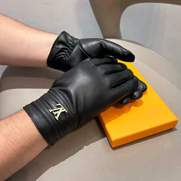 GLOVES IN BLACK LAMBSKIN WITH GOLD LOGO 465010