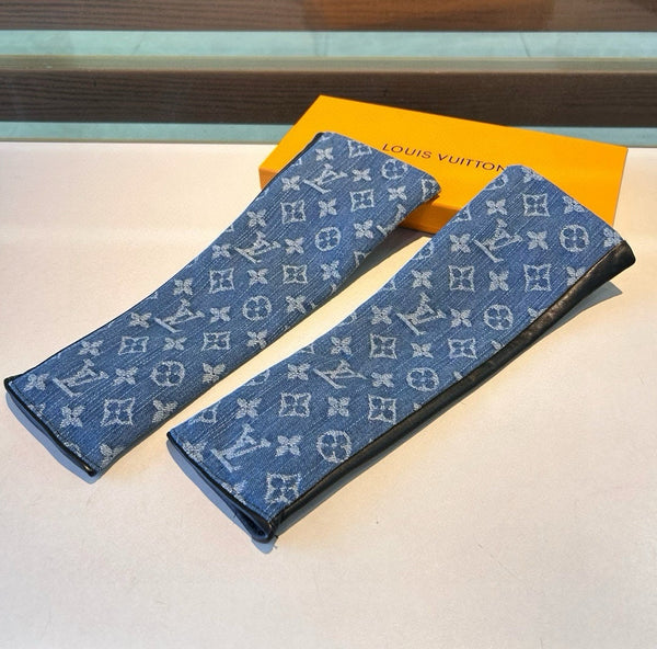 GUANTI LUNGHI SENZA DITA IN DENIM MONOGRAM AZZURRO E PELLE DI AGNELLO NERA