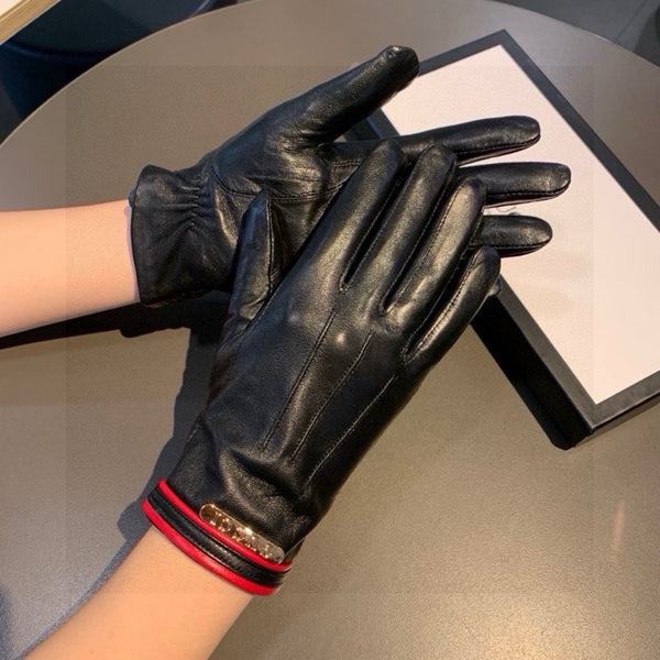 GLOVES IN BLACK MIX RED LAMBSKIN AND LAMB FUR LINING 467970