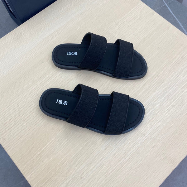 CD DOUBLE STRAP SLIPPER BLACK JACQUARD