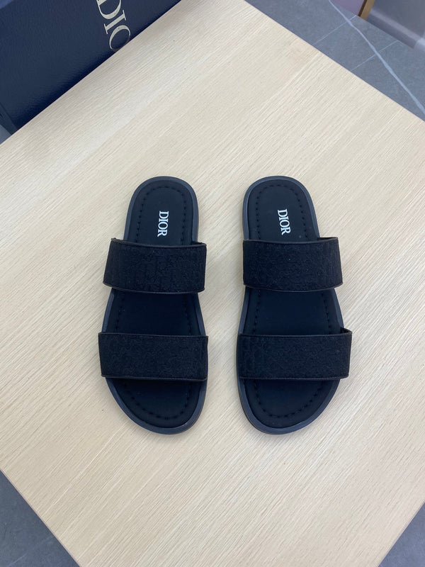 CD DOUBLE STRAP SLIPPER BLACK JACQUARD