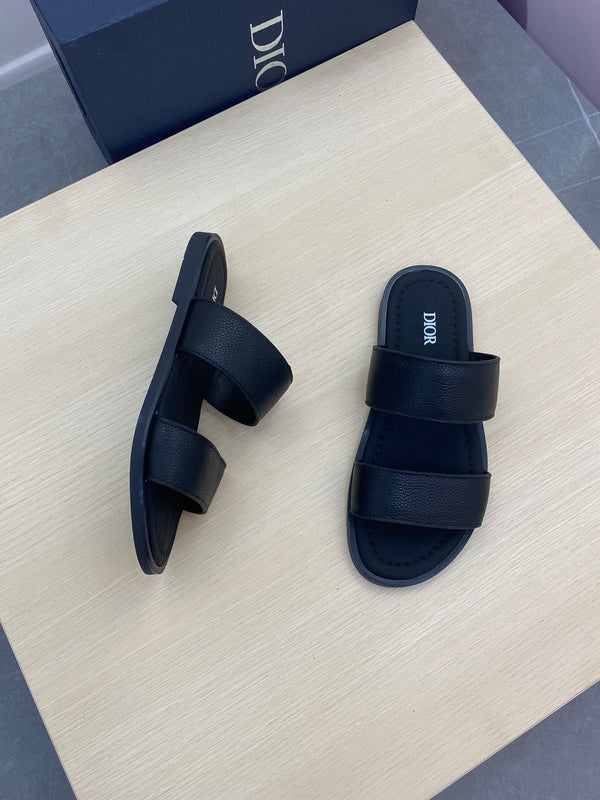 CD DOUBLE STRAP SLIPPER BLACK GRAINED CALFSKIN