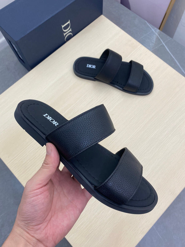 CD DOUBLE STRAP SLIPPER BLACK GRAINED CALFSKIN