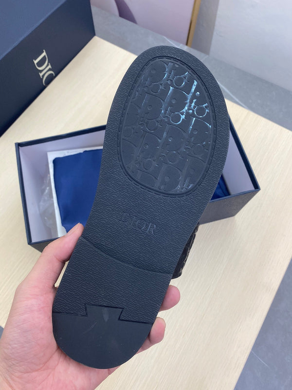 CD DOUBLE STRAP SLIPPER BLACK MONOGRAM CALFSKIN