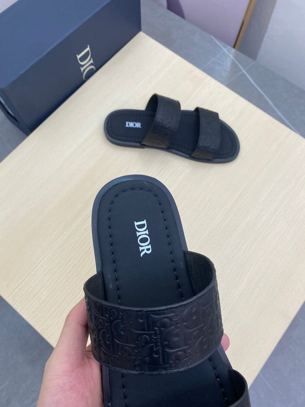 CD DOUBLE STRAP SLIPPER BLACK MONOGRAM CALFSKIN