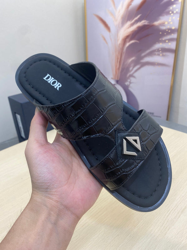 CD ALIDAS CROSS CROCODILE MOTIF SANDAL BLACK CALFSKIN