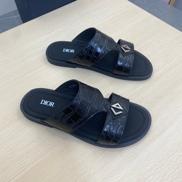 CD ALIDAS CROSS CROCODILE MOTIF SANDAL BLACK CALFSKIN