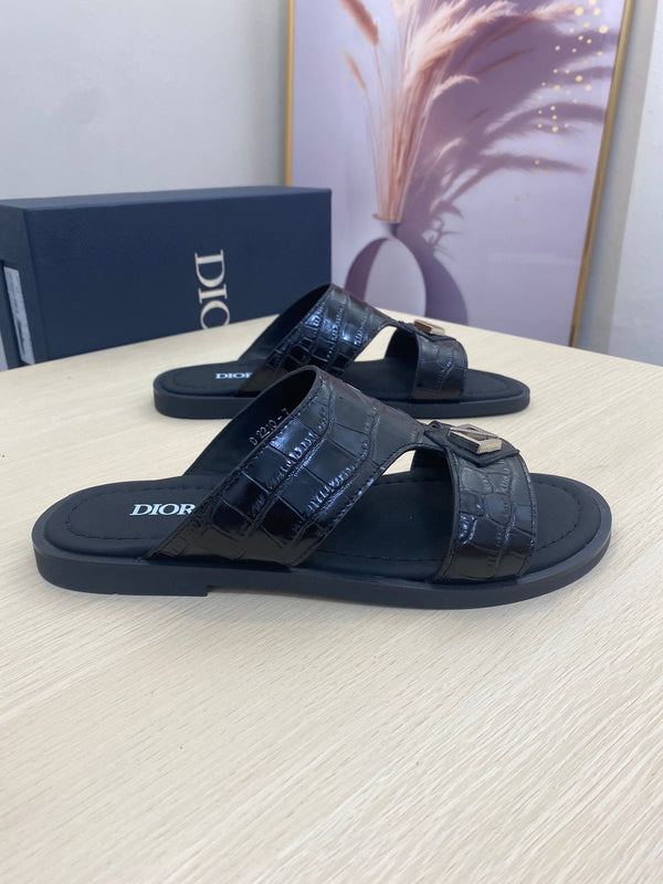 CD ALIDAS CROSS CROCODILE MOTIF SANDAL BLACK CALFSKIN