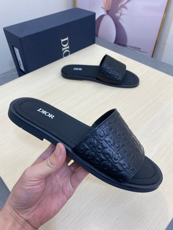 CD SLIDE ALIDAS SLIPPER NERO MONOGRAMMA PELLE DI VITELLO