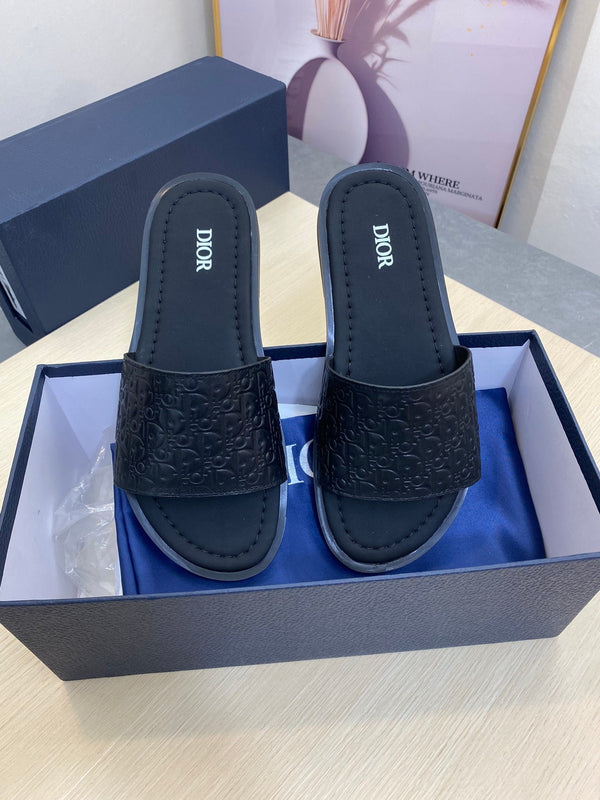 CD SLIDE ALIDAS SLIPPER NERO MONOGRAMMA PELLE DI VITELLO