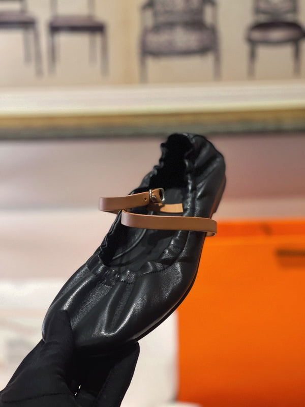 HM Jolly Ballet Flat In Black Lambskin 100081