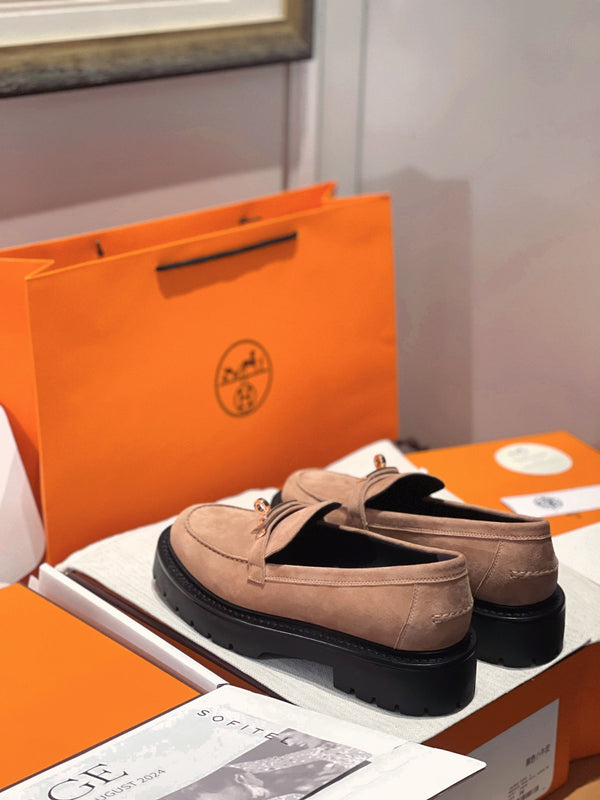 HM Icone Loafer In Light Coral Pink Suede 100106