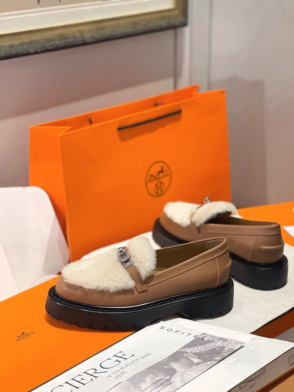 HM Icone Loafer Brown Calfskin And Rabbit Fur 100131