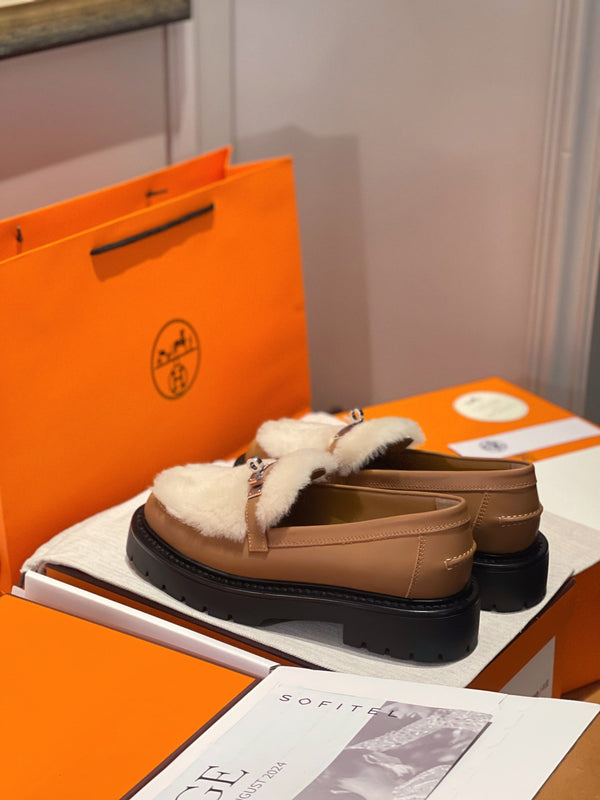 HM Icone Loafer Brown Calfskin And Rabbit Fur 100131