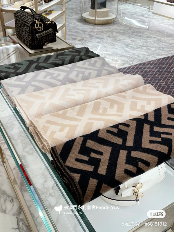 FF 170 CM SCARF IN BEIGE WOOL AND CASHMERE