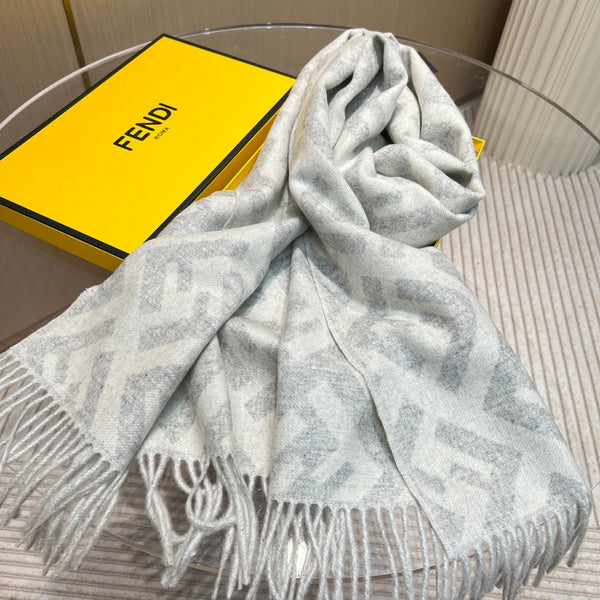 FF 140 CM PONCHO LIGHT GREY MIX WHITE WOOL AND SILK