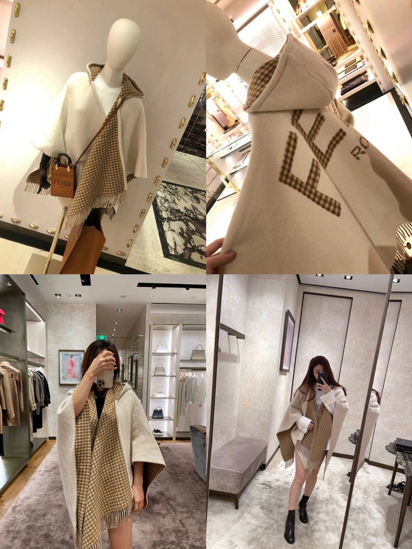 FF PONCHO 160 CM IN BEIGE CASHMERE AND WOOL