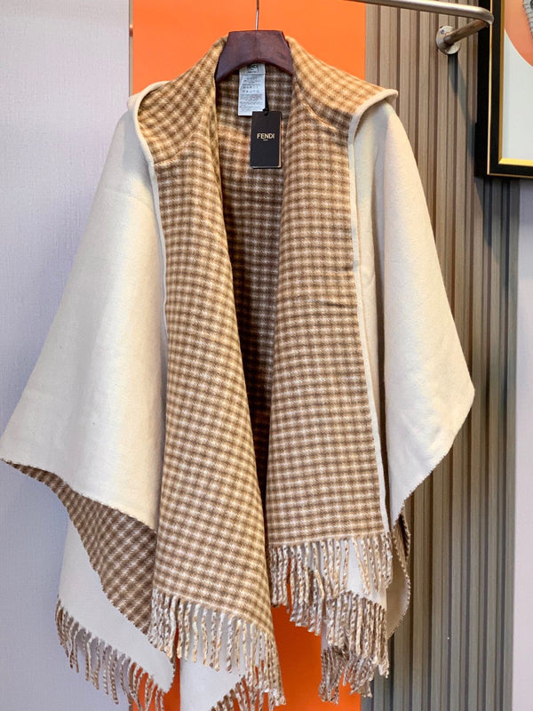 FF PONCHO 160 CM IN BEIGE CASHMERE AND WOOL