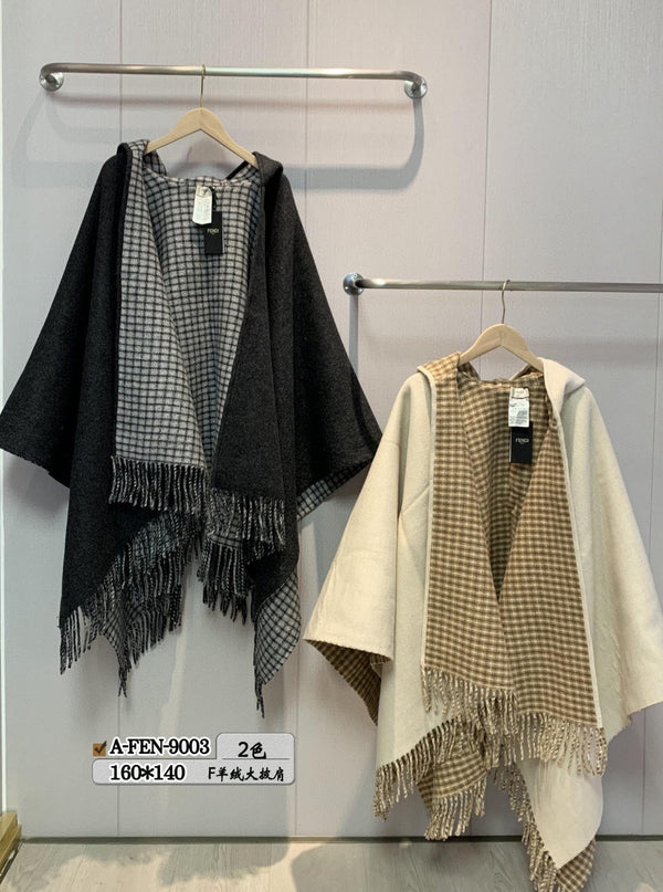 FFPONCHO 160 CM IN BLACK CASHMERE AND WOOL