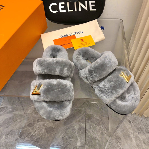 LV Sunset Comfort Flat Mule Grey Fleece