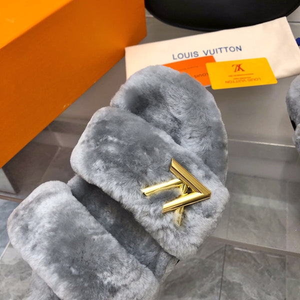 LV Sunset Comfort Flat Mule Grey Fleece