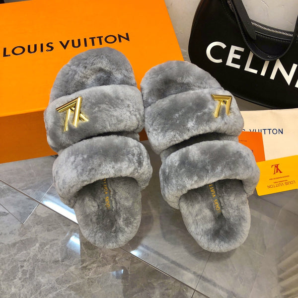 LV Sunset Comfort Flat Mule Grey Fleece