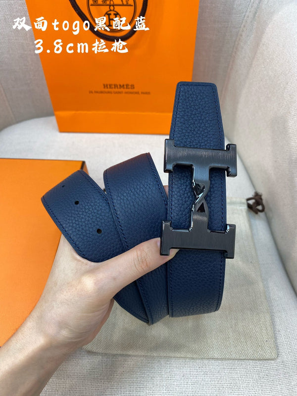 HM H BELT BUCKLE & REVERSIBLE NAVY BLUE STRAP 38MM BLACK HARDWARE