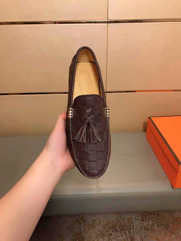 LV LOAFERS RUSSET BROWN DAMIER CALFSKIN WITH TASSEL