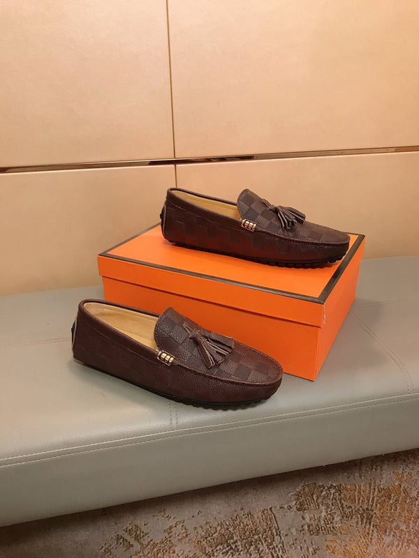 LV LOAFERS RUSSET BROWN DAMIER CALFSKIN WITH TASSEL