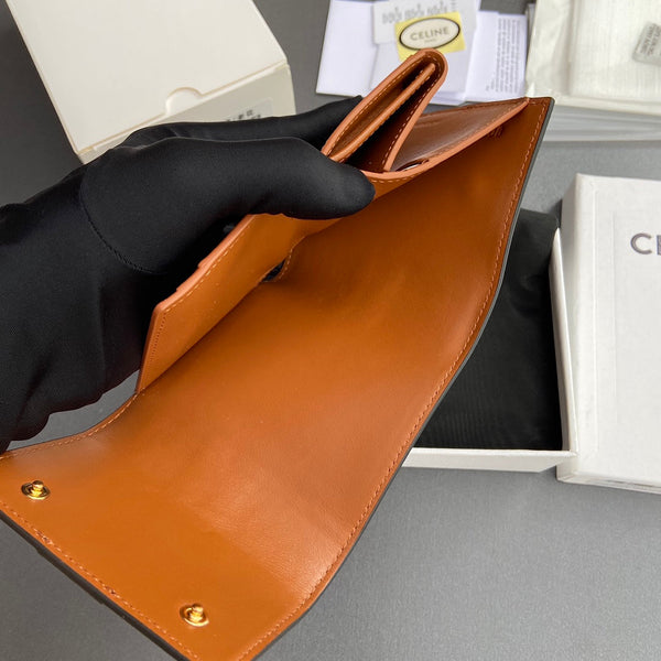 TRIOMPHE Tri-fold Wallet Tan Grain Cowhide
