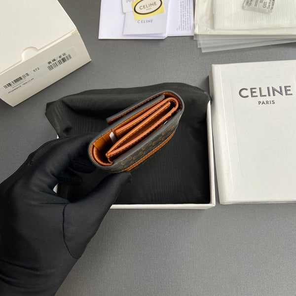 TRIOMPHE Tri-fold Wallet Tan Grain Cowhide