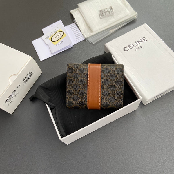 TRIOMPHE Tri-fold Wallet Tan Grain Cowhide